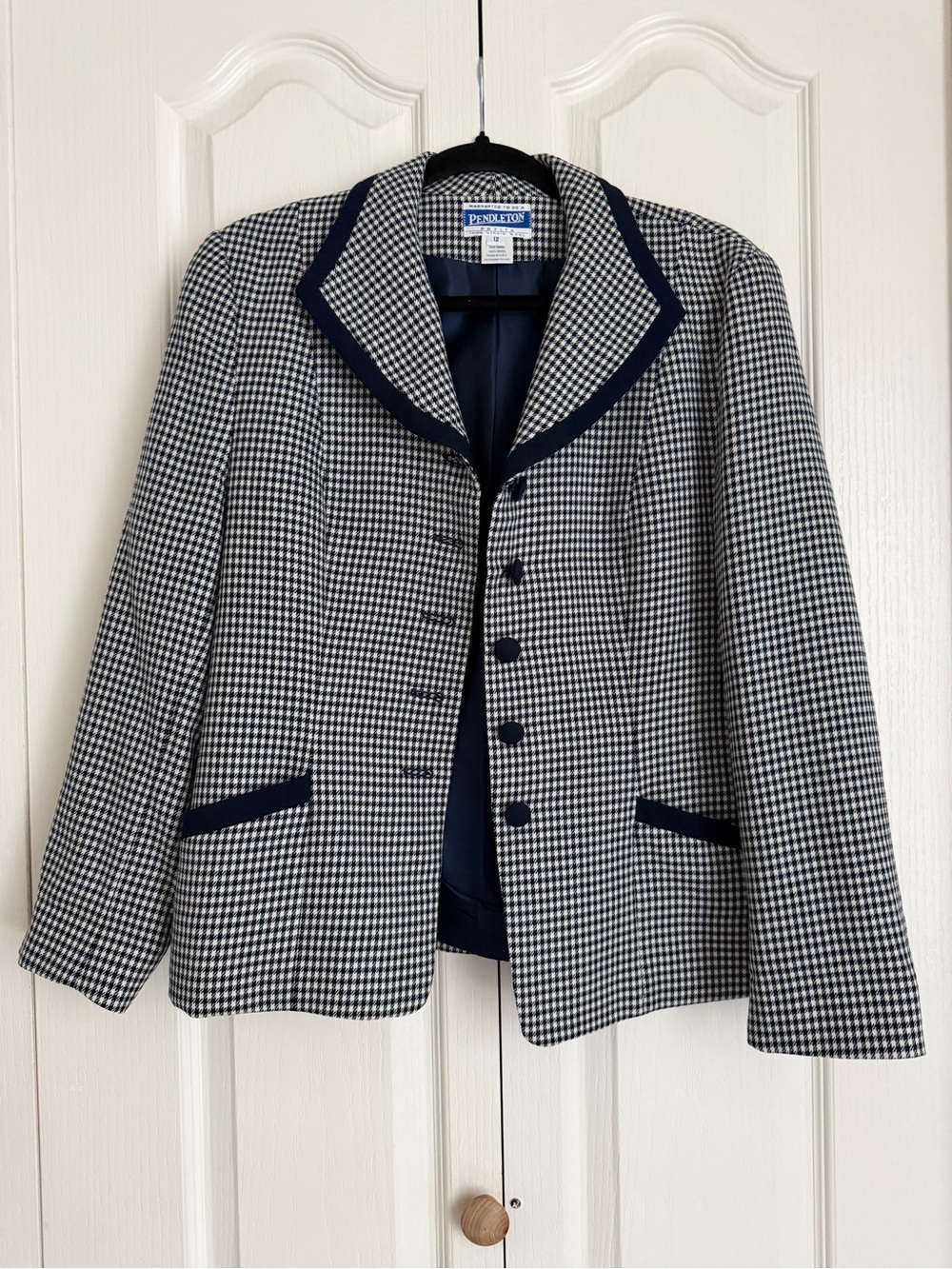 Pendleton Navy and White Houndstooth Tailored Blazer